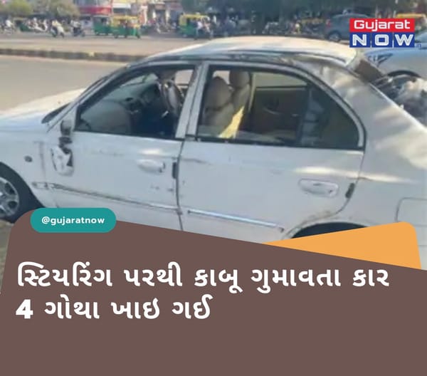 રાજકોટમાં 150 ફૂટ રિંગ રોડ પર સ્ટિયરિંગ પરથી કાબૂ ગુમાવતા કાર 4 ગોથા ખાઇ ગઈ